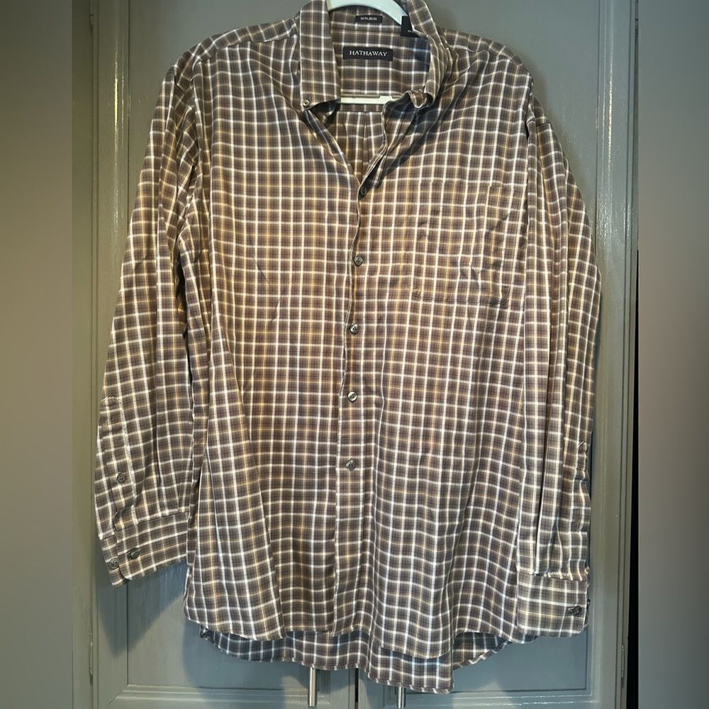 Hathaway NON-IRON Plaid Collared Button Down Shirt XL